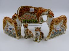 ROYAL CROWN DERBY PAPERWEIGHTS. CHEETAH DADDY, CHEETAH AND A CHEETAH CUB, NO 168/950 AND A