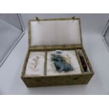 A CHINESE JADE MODEL OF AN ELEPHANT AND SHI SHI WITH PLINTH. H.10cms. (boxed)