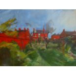ENGLISH SCHOOL (20th.C.) (ARR) RED BRICK HOUSES AND GARDENS, INSCRIBED VERSO R.W. HULL, READING