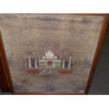 AN INDIAN PANEL EMBROIDERED WITH THE TAJMAHAL IN METALLIC THREAD. 70.5 x 64.5cms TOGETHER WITH A
