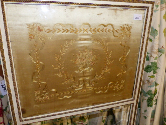 A 19th.C.FIRESCREEN WITH INSET SILK PANEL, THE FRAME WITH GILT AND WHITE PAINT DECORATION TOGETHER - Image 4 of 6