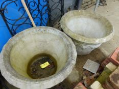 AN IMPRESSIVE PAIR OF LARGE DECORATIVE GARDEN PLANTERS.