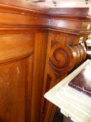 TWO LENGTHS OF ANTIQUE MAHOGANY PANELLING WITH COLUMN SUPPORT DECORATION, EACH SECTION APPROX W.