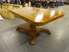 AN IMPRESSIVE WM.IV.ROSEWOOD TILT TOP BREAKFAST TABLE WITH RECTANGULAR TOP OVER STOUT TURNED AND