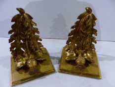 A PAIR OF GILT THISTLE FORM WALL BRACKETS. H.33cms.