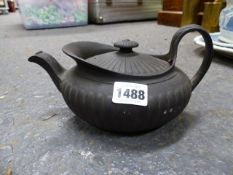 A WEDGWOOD BLACK BASALT TEAPOT WITH IMPRESSED MARK AND A VICTORIAN SOUP TUREEN AND COVER, CACHE POT,