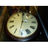 AN EARLY MAHOGANY CASED 12" CONVEX DIAL FUSEE WALL CLOCK WITH UNSIGNED REPAINTED DIAL AND CAST