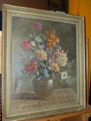 VICTOR E WEBB (20th.C.) (ARR) STILL LIFE OF FLOWERS, SIGNED AND DATED 1964(?), OIL ON CANVAS. 59.5 x