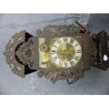 A DUTCH STAART WALL CLOCK WITH PAINTED DIAL AND PIERCED METAL DECORATION. H.68cms.
