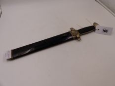 A THIRD REICH DRK HEWER, CLEAN SAW BACKED BLADE AND PLATED HILT WITH BLACK PAINTED SCABBARD