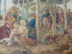 RICCIARDO MEACCI (1856-1938). A SCENE IN A GARDEN ABOVE FLORENCE, SIGNED WATERCOLOUR IN A GILT AND