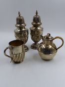 A PAIR OF MATCHING SUGAR SIFTERS BOTH DATED 1900 CHESTER, APPROXIMATE HEIGHT 20.3cms, APPROXIMATE
