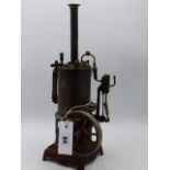 A GOOD EARLY BING SPIRIT FIRED VERTICAL STEAM STATIONARY ENGINE IN ORIGINAL PINE BOX.