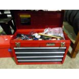 TWO LARGE TOOL BOXES AND CONTENTS TOGETHER WITH A SMALL COMPRESSOR.