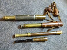 A WWI PERIOD FOUR DRAW TELESCOPE BY H G RYLAND & SON LTD, 1916 TOGETHER WITH THREE FURTHER