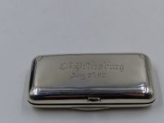 A RUSSIAN SILVER CHEROOT CASE WITH A GILDED INNER. STAMPED 84. MONOGRAM ENGRAVED, AND INSCRIBED.