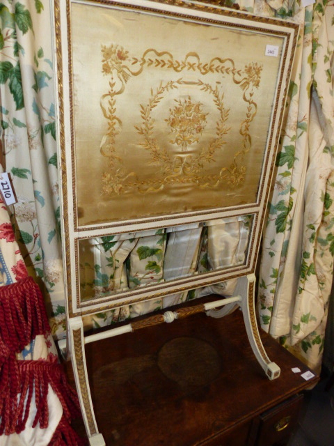 A 19th.C.FIRESCREEN WITH INSET SILK PANEL, THE FRAME WITH GILT AND WHITE PAINT DECORATION TOGETHER - Image 5 of 6