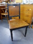 A PAIR OF INTERESTING ARTS AND CRAFTS OAK AND EBONISED PANEL BACK SIDE CHAIRS, EACH STAMPED L 122