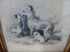 AFTER LANDSEER. A GROUP OF TERRIERS, PENCIL, BEARS SIGNATURE. 14 x 14cms.