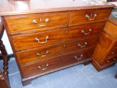 A LATE GEORGIAN MAHOGANY CHEST OF TWO SHORT OVER THREE LONG GRADUATED DRAWERS ON BRACKET FEET. W.103