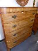 A REGENCY MAHOGANY BOW FRONT CHEST OF FOUR LONG DRAWERS. W.102 x H.109cms.