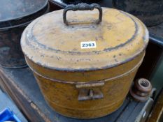 VARIOUS TIN HAT BOXES.