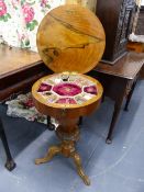 A VICTORIAN WALNUT TRUMPET WORK TABLE. Dia.46 x H.73cms.