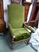 A 19th.C.OAK AND WALNUT FRAMED RECLINING COTTAGE ARMCHAIR.