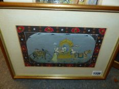 FOUR INDO PERSIAN MINIATURE PAINTINGS AND MANUSCRIPT PAGES AND A PAIR OF ORIENTAL PORTRAITS FRAMED