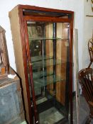 AN ANTIQUE MAHOGANY GLASS DOOR DISPLAY CABINET WITH MIRRORED INTERIOR. W.81 x H.206cms.