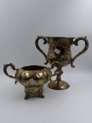 A SILVER HALLMARKED TWO HANDLED TROPHY CUP, DATED 1871 EXETER, MAKERS MARK JOSIAH WILLIAMS & CO,