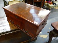 A 19th.C.HARDWOOD DESK BOX WITH RISING LID AND BASE DRAWER. W.58cms.