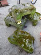 A GROUP OF FOUR ANTIQUE CARVED STONE ELEMENTS, REPUTEDLY FROM DEDDINGTON CASTLE.