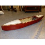 A SCRATCH BUILT MODEL BOAT WITH PAINTED WOODEN HULL AND ALLOY DECK.