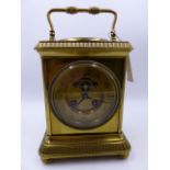 AN IMPRESSIVE 19th.C.BRASS CASED DESK CLOCK /BAROMETER, VISIBLE ESCAPEMENT, DIAL SIGNED