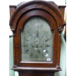 A LATE GEORGIAN PAINTED PINE CASED 8-DAY LONGCASE CLOCK WITH 12" SILVERED ARCH DIAL AND SUBSIDERY