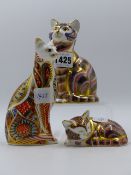 THREE ROYAL CROWN DERBY MODELS OF CATS.