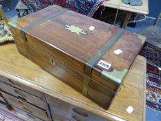 A VICTORIAN MAHOGANY BRASS BOUND WRITING BOX. W.45cms.