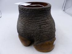 A 19th.C.RHINO FOOT WINE BOTTLE COASTER WITH WOOD LINER.