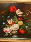 PEGASUS (20th.C.) (ARR) STILL LIFE OF FLOWERS, SIGNED OIL ON BOARD. 34.5 x 29.5cms.