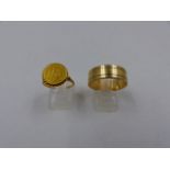 A YELLOW METAL WEDDING BAND STAMPED 585 ROYAL, APPROXIMATE WEIGHT 11.2grms, FINGER SIZE X TOGETHER