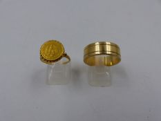 A YELLOW METAL WEDDING BAND STAMPED 585 ROYAL, APPROXIMATE WEIGHT 11.2grms, FINGER SIZE X TOGETHER