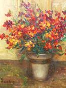 HUBERT GLANSDORFF (1877-1964) (ARR) STILL LIFE OF FLOWERS, SIGNED OIL ON CANVAS. 45 x 37cms.