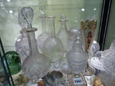 A PAIR OF 19th.C. GLASS PRESSURE JARS WITH COVERS. H.20cms. TOGETHER WITH A PAIR OF GLASS