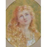 ISABEL NAFTEL (1832-1912) PORTRAIT OF A YOUNG WOMAN, SIGNED AND DATED 1876, WATERCOLOUR. 24 x
