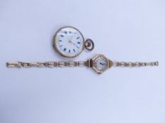 A 9ct YELLOW GOLD LADIES MANUAL WOUND RECORD WATCH ON A GATE STYLE BRACELET,(WOUND BUT NO LONGER