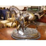 A LARGE AND IMPRESSIVE CAST BRONZE FIGURE OF A RACEHORSE WITH JOCKEY, BEARS SIGNATURE EDGAR