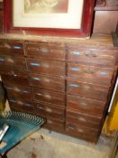 AN ANTIQUE PINE MULTI DRAWER CHEST OF EIGHTEEN DRAWERS. W.99 x H.124cms OVERALL.