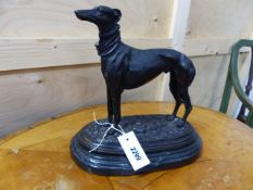 A 20th.C.BRONZE CASTING OF A GREYHOUND ON MARBLE PLINTH BASE. H.29cms.