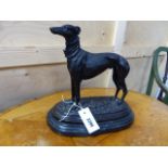 A 20th.C.BRONZE CASTING OF A GREYHOUND ON MARBLE PLINTH BASE. H.29cms.